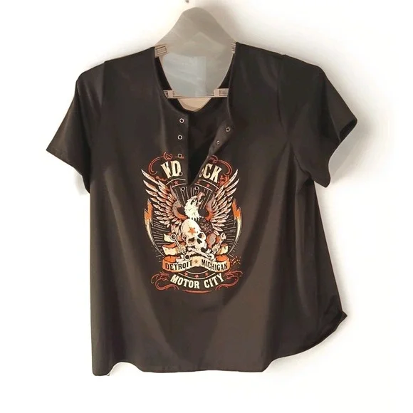 Kid Rock T-Shirt Womens 1X American Eagle Skull Graphic Short Sleeve Black - Picture 3 of 4
